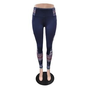 PrAna‎ Women's Chakara Blue Highway Pioneer Aztec Print Leggings Size XS